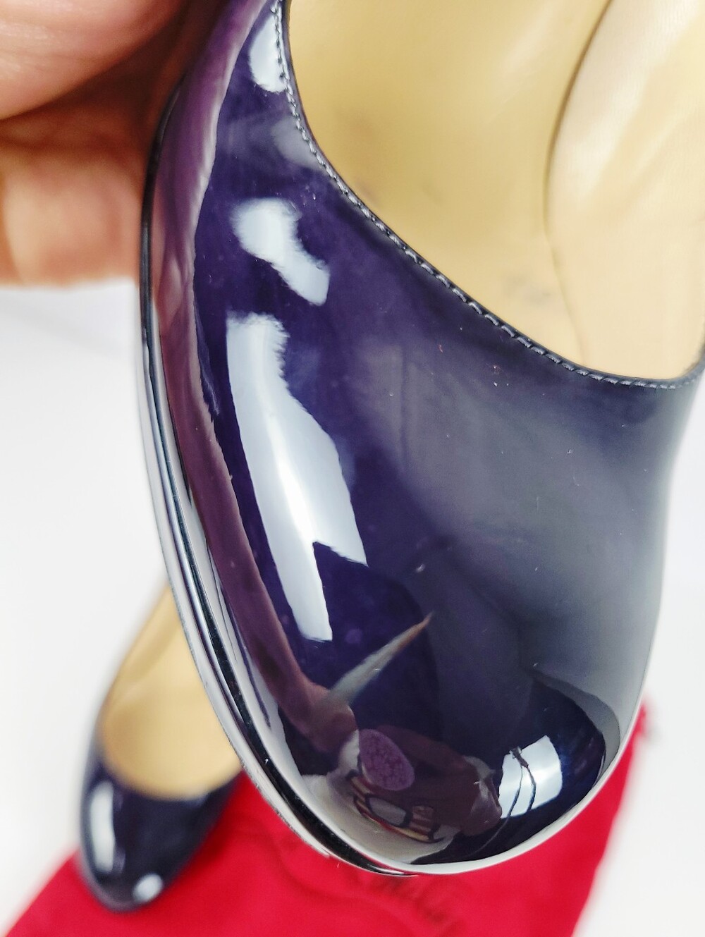 Christian Louboutin navy Patent Leather Platform Pumps with Red Soles - Picture 12 of 13